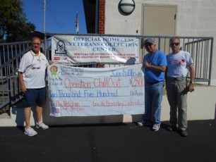 Kevin Murphy, founder of Veterans Chamber of Commerce-NJ with Tony and Ray. Thanks to Kevin and his many generous friends collecting cases of water, summer new clothes and toiletries. Also a big thanks to the students, teachers snd parents of Lincoln Elementary School, Roselle Park for their generous donation to support homeless veterans this summer.