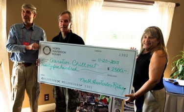 North Hunterdon Rotary Club supports ‘Operation Chillout’  The North Hunterdon Rotary Club continues to provide support for homeless veterans through ‘Operation Chillout.’ Pictured, North Hunterdon Rotary Club President Carolyn Sepkowski presents a generous donation to Ray Chimileski (center) and Ken Stefan from ‘Operation Chillout.’ (courtesy photo)