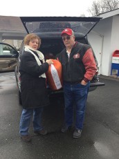 Pat and Jim Border of Mt Arlington Elks club donates warm sleeping bags and winter supplies for 2016 outreach campaign.