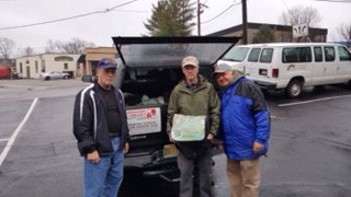Ray and Tony at VFW Post 177, Rochelle Park, receiving homeless veterans day bags from Forest Elliott.