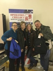 Chillout Team distributes new warm clothing at Warren County Homeless Connect in Phillipsburg. Gina Blechman outreach worker at Community Hope with Leslie Chimileski, Chris Hoffman and MAJ Tony DeStefano
