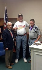 Pennsylvania Homeless Outreach Boost by K of C PA Veterans Outreach Coordinator Al Compoly (center) receives generous donation from (Left) Gene Halterman, Grand Knight for District 35 and Fr. John T. Butler, from Knights of Columbus Council 4084 of East Stroudsburg, Pennsylvania.