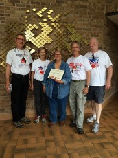 CHILLOUT Summer Outreach Team presents St. Jude Parish, Budd Lake, with a Guardian Angel Award certificate for outstanding support of homeless NJ veterans. L to R: Jim Moore, Leslie Chimileski, Mel Kaufhold, Ray Chimileski, John Hennessey