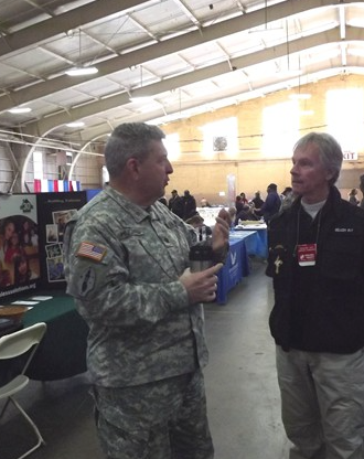 Chaplain (LTC) Douglas Hughes of the NJ National Guard discusses "God's work" with (Deacon) Ray Chimileski, OPERATION CHILLOUT founder and executive director.