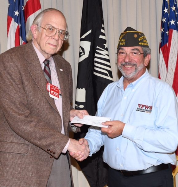 COL Ted Sattur, Deputy Chief of Staff for OPERATION CHILLOUT thankfully accepts a generous donation from Cmdr. Tom Villante, VFW Post 3410, Morris Plains.